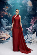 21SIX • Leilani Crystal Halter Royal Taffeta Gown