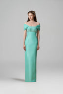 Mint Taffeta V-Neck Crystal-Draped Mermaid Evening Gown for women, from IHF ATELIER, The Viet Concept 