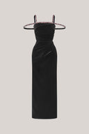 Black Mystic Sheath Square Neck Velvet Ankle Length Dress for women, from Calista, The Viet Concept 