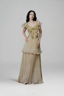 Lyrical Champagne Gold Corset Lace Gown for women, from LINH PHUNG, The Viet Concept