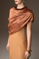 IHF ATELIER • Brown Satin Silk Asymmetric Cape Column Gown