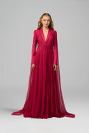21SIX • Bellamy Silk & Taffeta Deep V-Neck Pleated Evening Gown