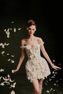 VONTIER DE MONTIER • Bellflower 3D Raised Lace Off-Shoulder Corset Mini Dress