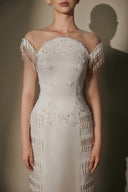 ARTI APPAREL • Mireva Soft Taffeta Lace-Embellished Beaded Gown
