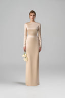 Satin Silk Long-Sleeve Draped Back Tie Gown for women, from IHF ATELIER, The Viet Concept