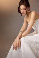 Ivory Floral Embroidered Corset A-Line Dress for women, from KEIRA TONG, The Viet Concept 