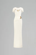 CALISTA • Ivelle White Draped 3D Rose Embellished Dress