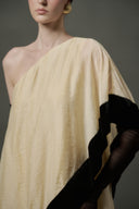 LE LAM AMARÉ • Aria Champagne Sheer Organza Asymmetrical Off-Shoulder Gown