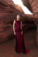 THÉSONG • Rougea Burgundy Draped Mermaid Evening Gown