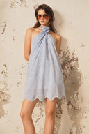XITA • Azure Striped Linen Halter Mini Dress