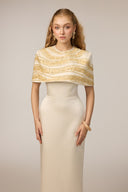 21SIX • Naomi Crepe & Silk Taffeta Embellished Cape Gown