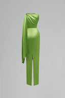 Satin Silk Asymmetric Pleated Tie Gown for women, from IHF ATELIER, The Viet Concept