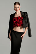Noir Sculpt Cropped Open-Front Taffeta Blazer for women, from IHF STUDIO, The Viet Concept 