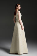 Lacquered Brocade Strapless A-Line Maxi Dress with Pearl Cluster for women, from IHF STUDIO, The Viet Concept 