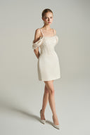Ivory Corset Mini Dress with Ruffled Sleeves and Crystal Embellishment for women, from IHF STUDIO, The Viet Concept 