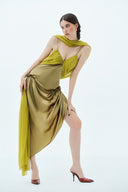 LA VIERGE • Oliva Draped Silk Maxi Gown With Rebozo
