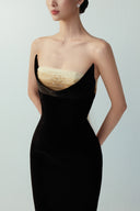 BYDI • Claire Beaded Illusion Mesh Velvet Evening Gown