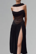 Black Venerdì Midi Dress for women, from La Vierge, The Viet Concept 