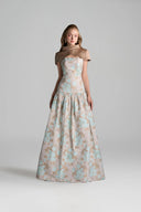 IHF STUDIO • Aveline Floral Brocade A-Line Dress with Mini Cape