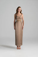 IHF STUDIO • Vine Guipure Lace & Silk Taffeta Bustier Midi Dress with Mini Cape