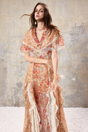 L'ALLÉE • Baroque Lace V-Neck Chiffon Maxi Dress