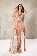 L'ALLÉE • Baroque Lace V-Neck Chiffon Maxi Dress