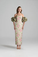 IHF STUDIO • Floral Brocade Silk Taffeta Midi Column Dress