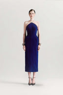 Lumirel Celestia Halter Velvet Jacquard Sheath Midi Dress for women, from MAISON DES COPAINS, The Viet Concept 