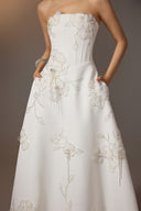 Ivory Floral Embroidered Corset A-Line Dress for women, from KEIRA TONG, The Viet Concept 