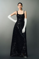 EEGEN STUDIO • Black Embellished Lace Column Dress