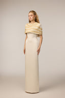 21SIX • Naomi Crepe & Silk Taffeta Embellished Cape Gown