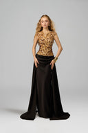 21SIX • Anara Silk Satin Gold Sequin Embellished Evening Gown