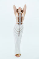 LA VIERGE • Columna Lace-Up Beaded Silk Maxi Gown