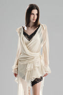 Cream Two-Tone V-Neck Layered Wrap Dress for women, from Must Have, The Viet Concept 