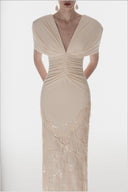 L'ALLÉE • Deep V Fringe-Trimmed Evening Dress