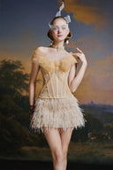MADDY HATES ROSE • Malika Champagne Feather Mini Skirt