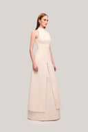 Cream Han Yen Layered High Neck Crinkle Crepe Maxi Dress for women, from TINH, The Viet Concept 