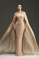 Pearl Square Mesh Lace Column Gown with Silk Shawl for women, from IHF STUDIO, The Viet Concept 