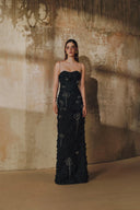 L' SCARLETT • Crystal Floral Fringe Brocade Maxi Dress