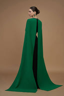 Embellished Round Neck Column Crepe Gown Cape Sleeves Black & Green for women, from IHF ATELIER, The Viet Concept