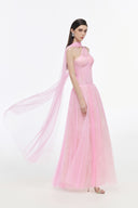 Mila Blush Draped Cape Gown for women, from JOSEPHINE, The Viet Concept 