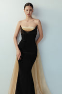 BYDI • Claire Beaded Illusion Mesh Velvet Evening Gown