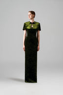 IHF ATELIER • Emerald Stone Bow Velvet Column Evening Gown with Mini Cape