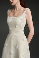 Lacquered Brocade Strapless A-Line Maxi Dress with Pearl Cluster for women, from IHF STUDIO, The Viet Concept 