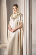 GVLUX • Imperial Aura Embroidered Silk Denim Kaftan Gown