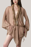 Mocha Coniglia Chiffon Mini Dress for women, from La Vierge, The Viet Concept 
