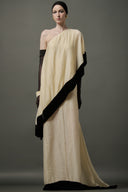 LE LAM AMARÉ • Aria Champagne Sheer Organza Asymmetrical Off-Shoulder Gown
