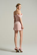 Blush Pink Corset Mini Dress with Ruffled Sleeves and Crystal Embellishment for women, from IHF STUDIO, The Viet Concept 