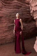 THÉSONG • Rougea Burgundy Draped Mermaid Evening Gown
