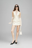 Cream Harper Fitted V-Neck Halter Top for women, from HUONG, The Viet Concept 